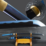 Ryū Carbon Steel Blue Blade Samurai Katana with Dragon Sheath